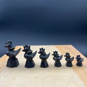 Set of 6 Antique Brass Bronze Opium Weights Chicken / Hen